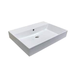 Energy 60 Wall Mount/Vessel Bathroom Sink in Ceramic White without Faucet Hole