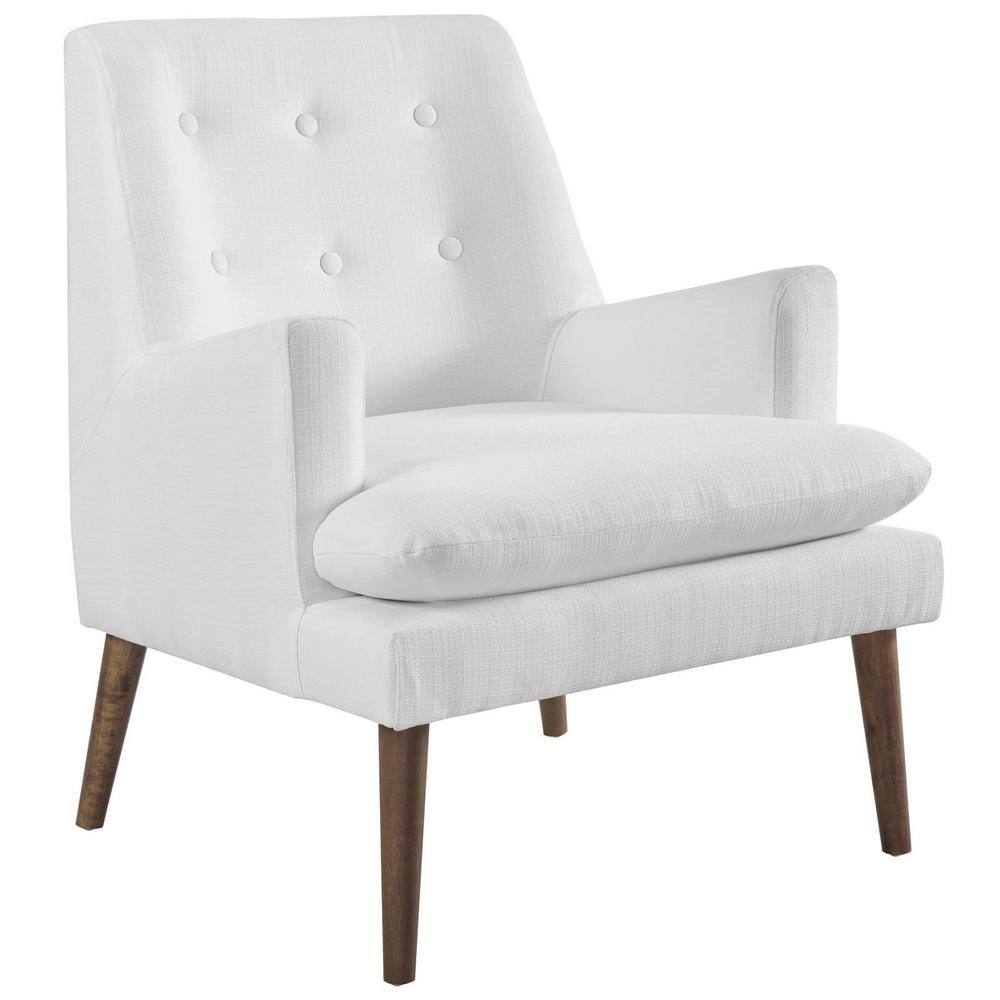 Mid-Century Modern Leisure White Accent Chair with Walnut Wood Legs