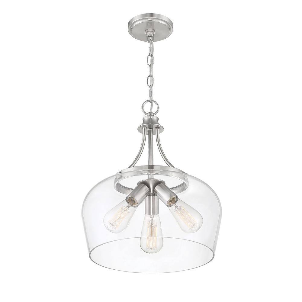 Savoy House Octave Satin Nickel 3-Light Pendant with Clear Glass Shade