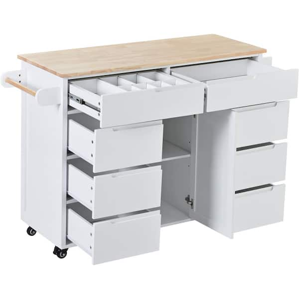 Aoibox Wooden Kitchen Cart Kitchen Island w/Flatware Organizer, 8 Drwers  and Wheels, White (53.15 in, x 18.5 in. x 37 in.) DJMX1297 - The Home Depot