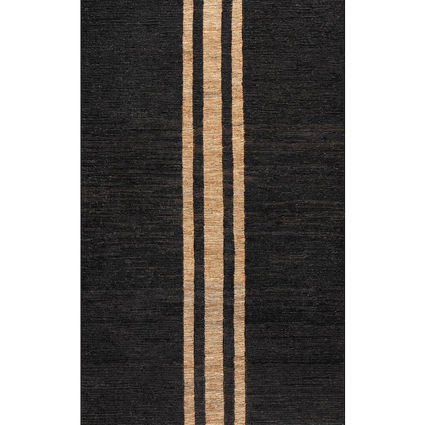 Olivier Rustic Farmhouse Wide Ticking Stripe Jute Black/Natural 5 ft. x 8 ft. Area Rug