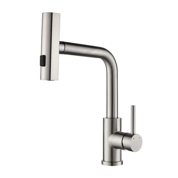 Single Hole Single Handle 14 in. H Pull Down Sprayer 1.69 GPM Kitchen Faucets with 180° Spout Swivel in Brushed Nickel