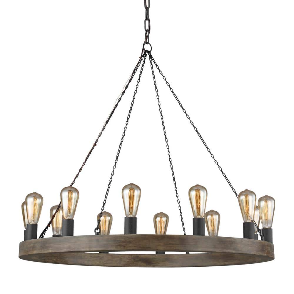 Avenir 12-Light Weathered Oak and Forged Iron Chandelier