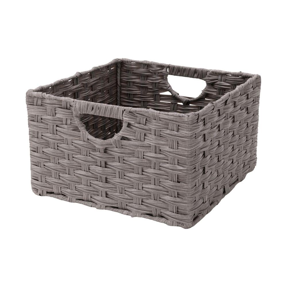 Gray 13.25 in. x 8 in. Plastic Decorative Basket Cube Storage Set of 2