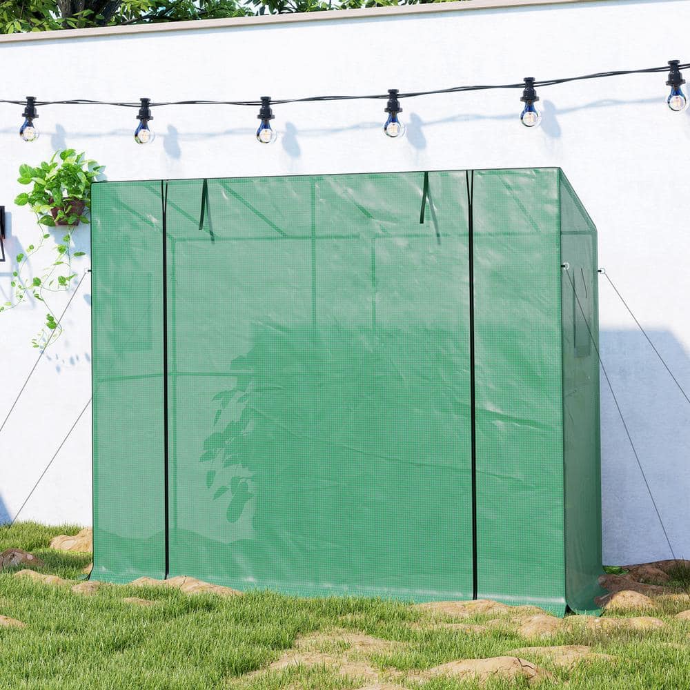 Green UV-Resistant PE Lean-to Portable Greenhouse with Roll-up Door