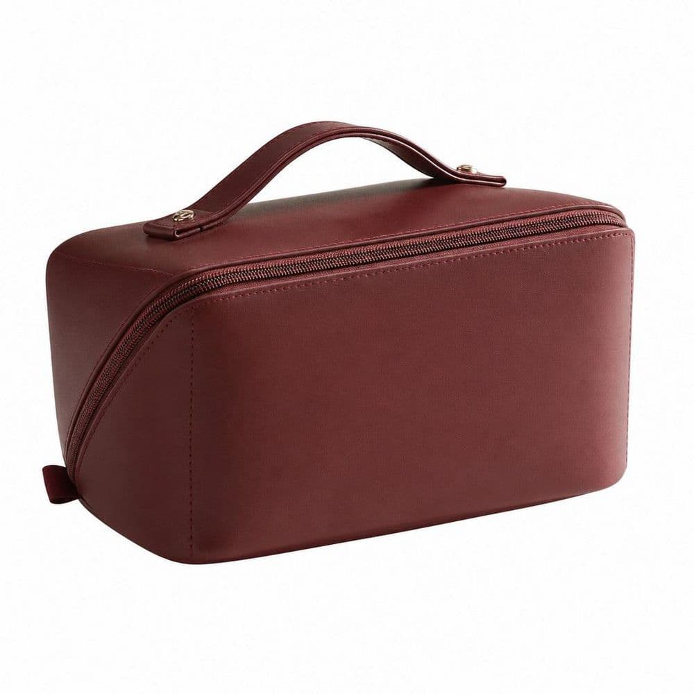Travel Makeup Bag in AK-Red, Large Capacity Cosmetic Bag, Waterproof PU Leather, Flat Open Portable Toiletry Bag
