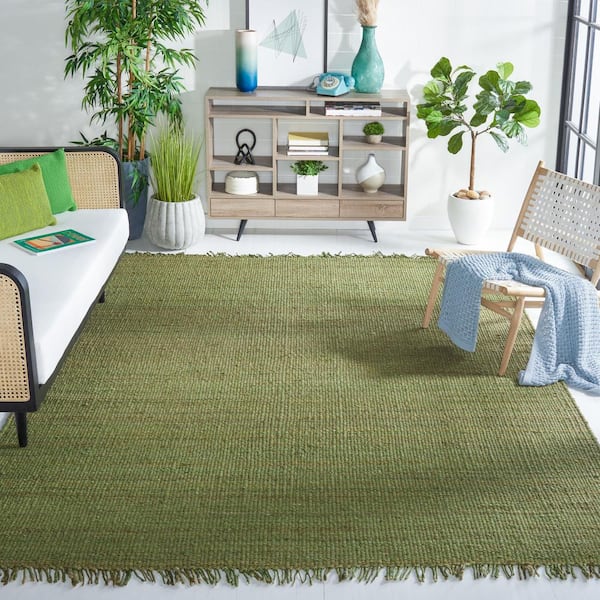 Natural Fiber 10 ft. x 14 ft. Green Solid Color Area Rug