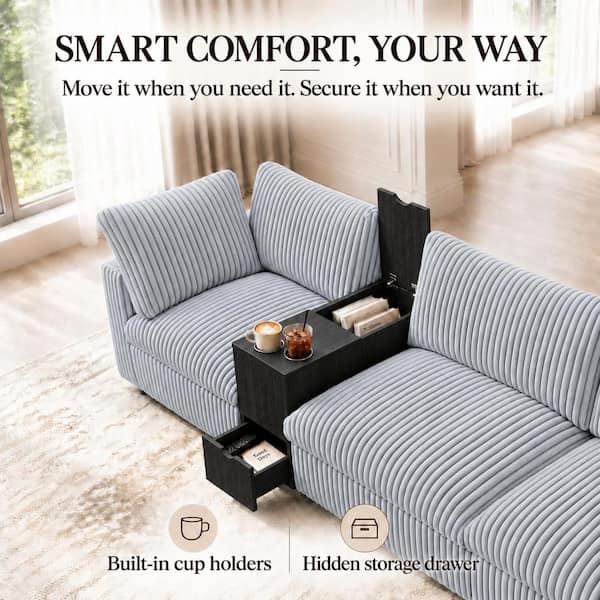 Magic Home 130 in. Square Arm Faux Rabbit Fur Fabric 6-Piece ...