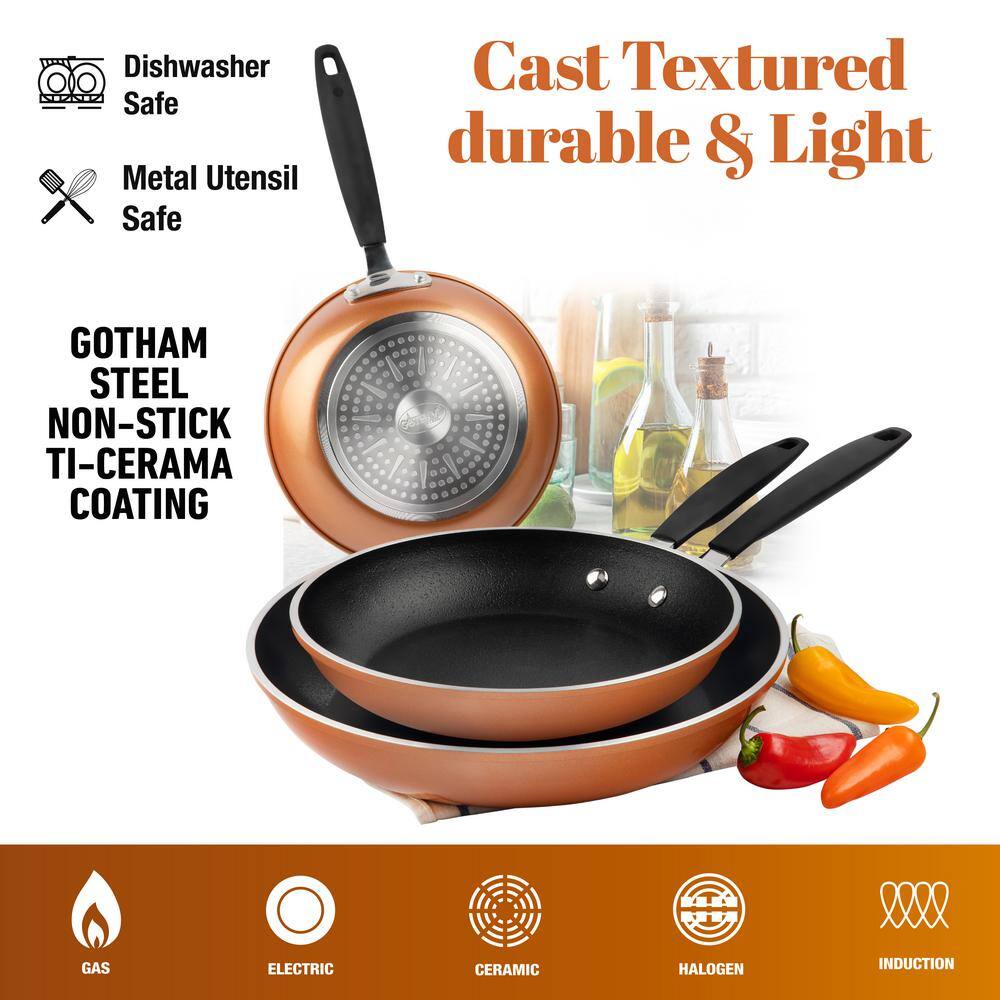 Gotham Steel Copper Nonstick Ceramic Coated Fry Pan Set - 8'', 10'' and 12''