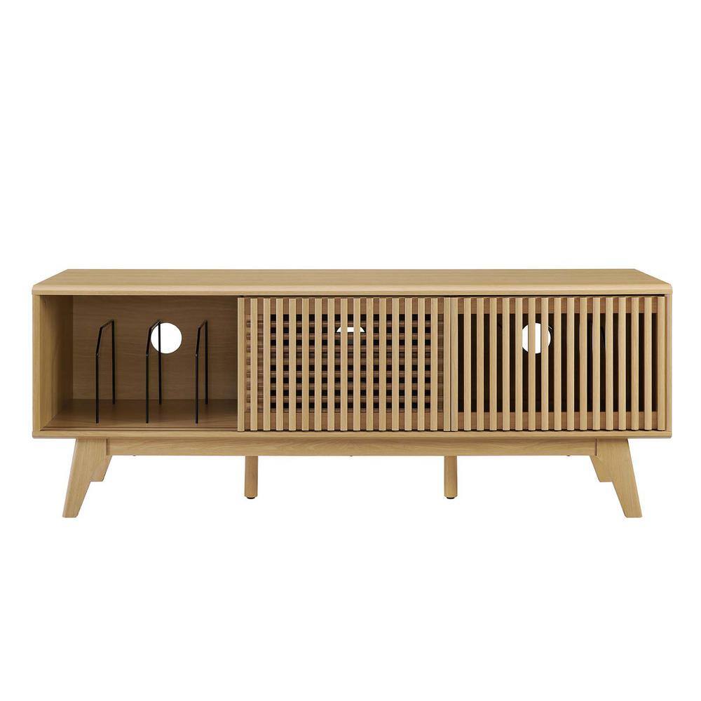 Oak 59" TV Stand with Slatted Sliding Doors