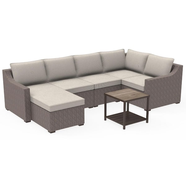 StyleWell Pemberton Metal Outdoor Sectional with Putty Cushions