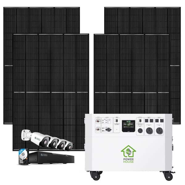 NATURE'S GENERATOR Powerhouse Gold Plus SE 7,200-Watt Electric Switch Solar Generator with Four 410-Watt Panels, Security Camera System