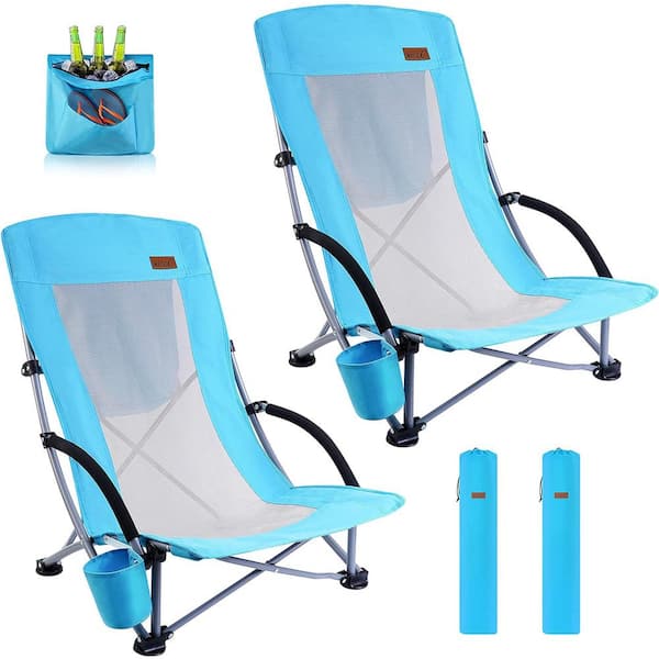 MUKE Beach Chair, Beach Chairs for Adults with Cooler Compact High Back, Cup Holder, Carry Bag, for Camping (2-Pack Blue)