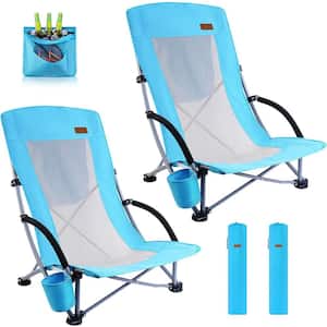 Beach Chair, Beach Chairs for Adults with Cooler Compact High Back, Cup Holder, Carry Bag, for Camping (2-Pack Blue)
