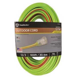 100 ft. 12/3 SJTW Hi-Visbility Multi-Color Outdoor Heavy-Duty Extension Cord with Power Light Plug