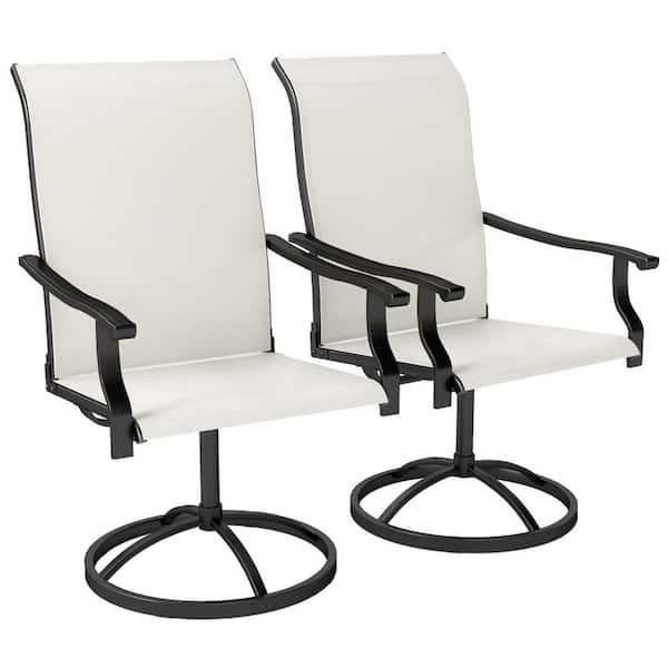 Outdoor Patio Swivel Chairs Metal Frame Outdoor Dining Chair with All-Weather Mesh Fabric in Cream White Set of 2