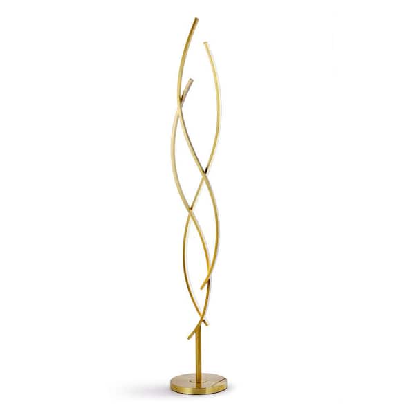 HomeGlam Swave 63 in. Brushed Brass LED Floor Lamp