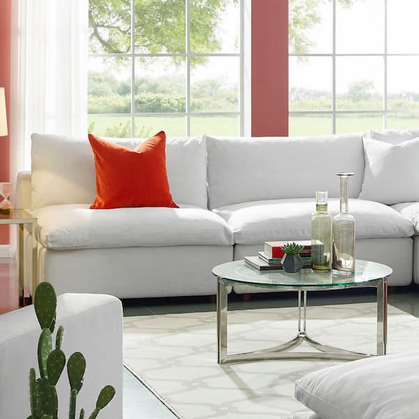 Commix 78 in. Armless 3-Piece Polyester Modular Sectional Sofa in. White with Down Feather and Cotton Cushions