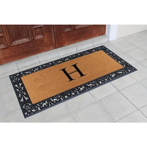 Floral Border Paisley Black 30 in. H x 60 in. H Rubber and Coir Monogrammed H Door Mat