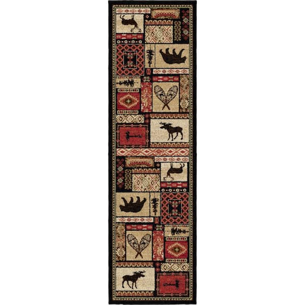 Mayberry Rug Lodge King Patchwork Multi 2 ft. x 8 ft. Lodge Area Rug