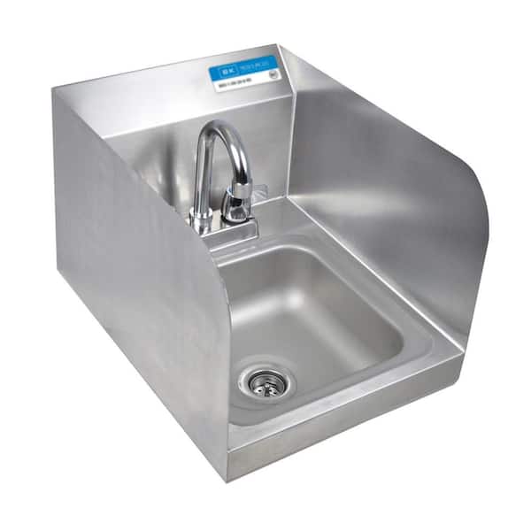 BK Resources Space Saver Wall Mount Hand Sink Deep Bowl with Side Splashes Drain and 4 in. OC DM Faucet in Stainless Steel