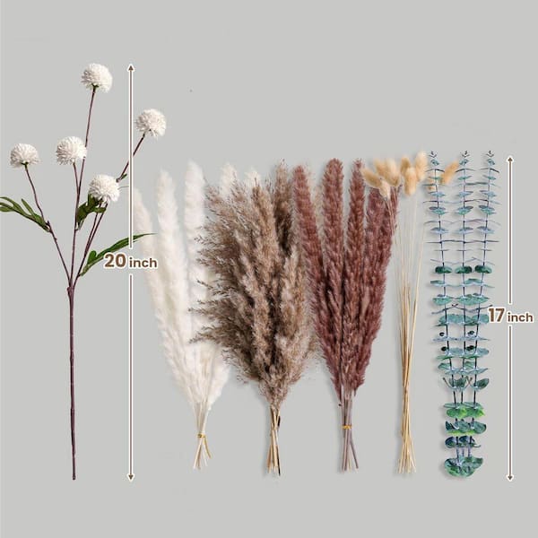 17 in. White Mums Artificial Flowers with Dried Pampas Grass Decor