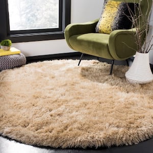 Venice Shag Champagne 6 ft. x 6 ft. Round Solid Area Rug