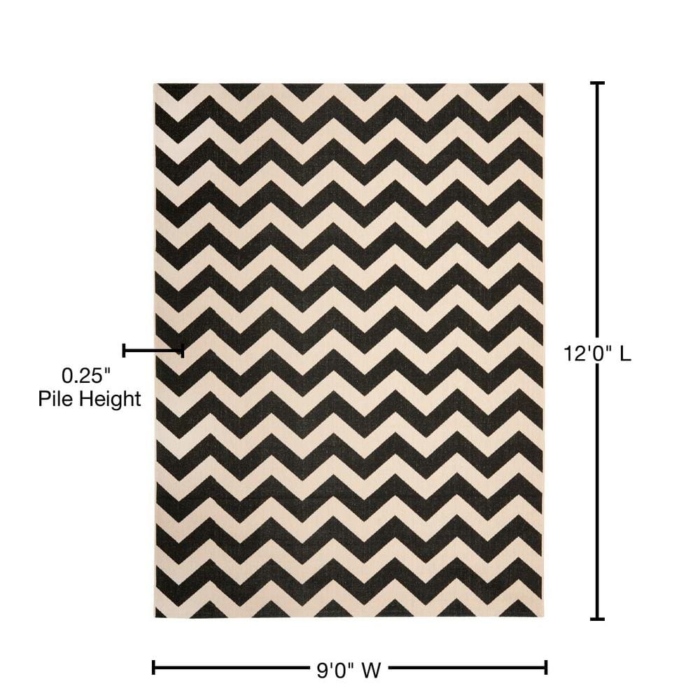 Black and Beige Chevron Outdoor Area Rug, 9' x 12'