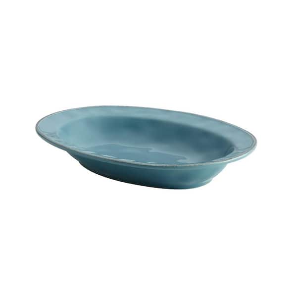 Rachael Ray Cucina Dinnerware 12 in. Stoneware Oval Serving Bowl in Agave Blue