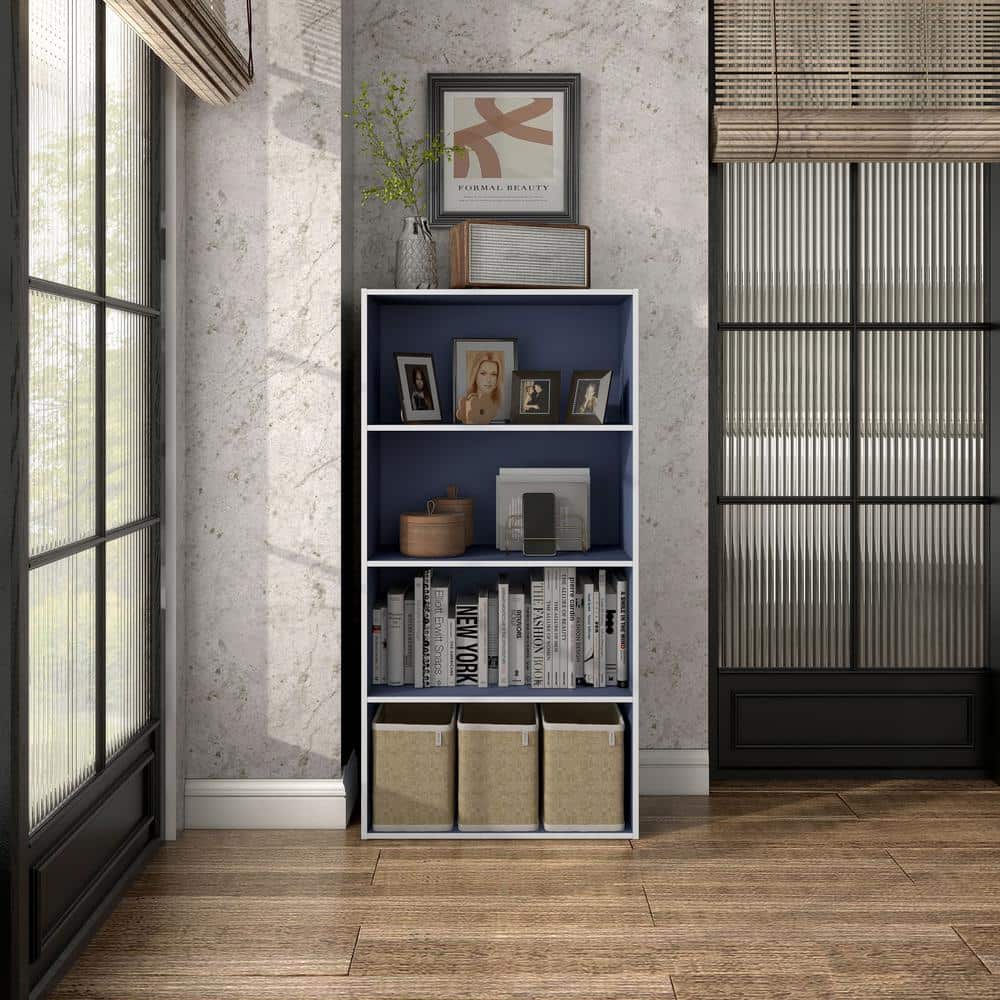 Quincy Steel Blue Composite 4-Tier Stackable Cube Bookcase