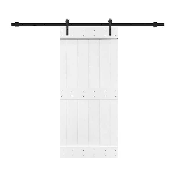 CALHOME 24 in. x 84 in. Pure White Knotty Pine Wood Interior Sliding Barn Door with Hardware Kit