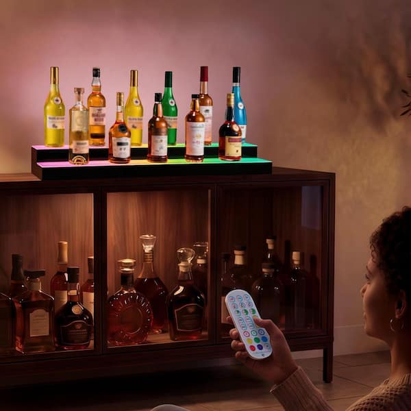 LED Lighted Liquor Bottle Display, 3.9 in. H x 7.9 in. W, 28-Bottles Black and White Acrylic Illuminated Bar Display