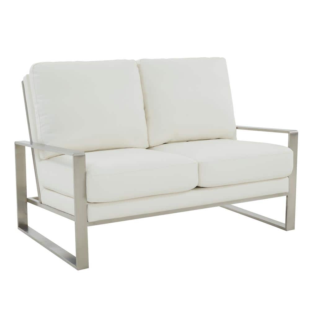 Leisuremod Jefferson 53.1 in. White Faux Leather 2Seater Loveseat