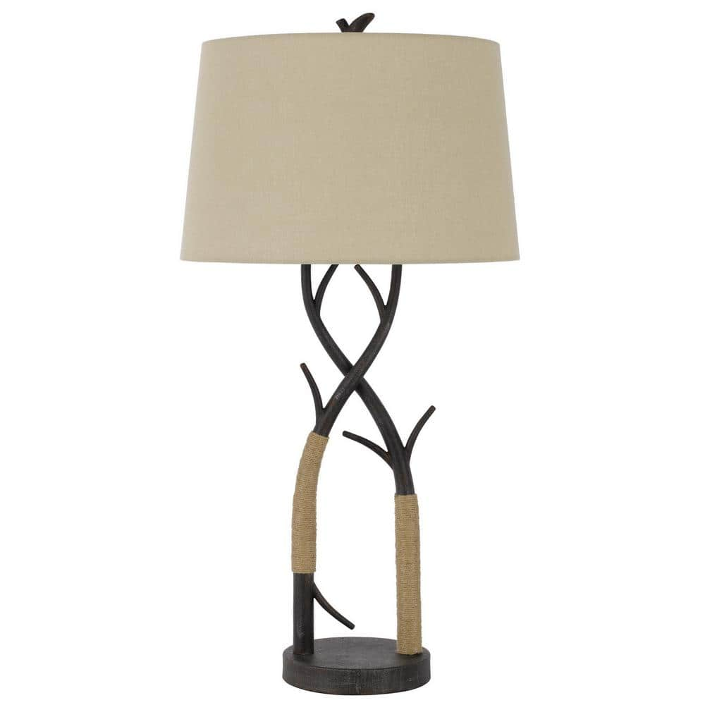 HomeRoots 32 in. Charcoal Metal Table Lamp with Tan Empire Shade ...