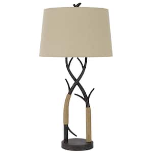 32 in. Charcoal Metal Table Lamp with Tan Empire Shade