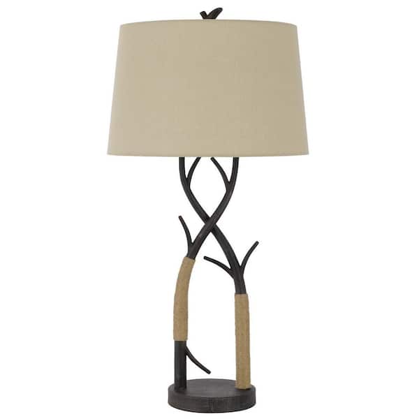 HomeRoots 32 in. Charcoal Metal Table Lamp with Tan Empire Shade