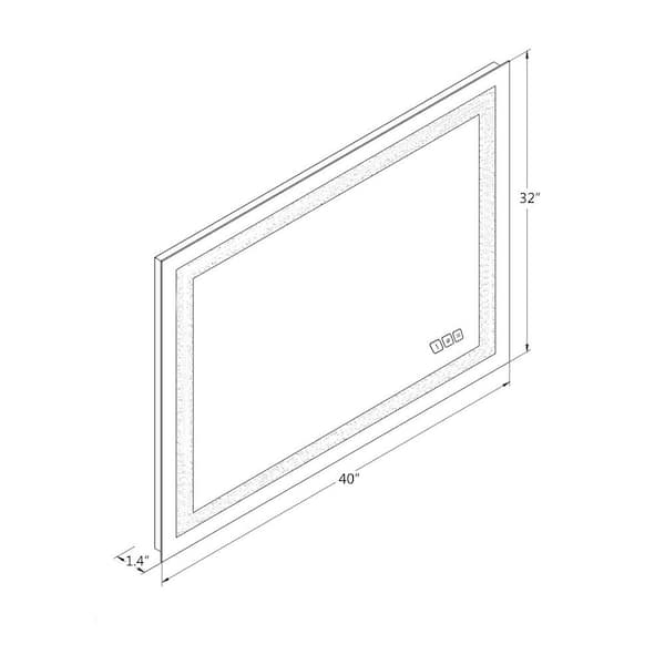 40 in. W x 32 in. H Rectangular Frameless Anti-Fog LED Light Wall Bathroom Vanity Mirror in Tempered Glass