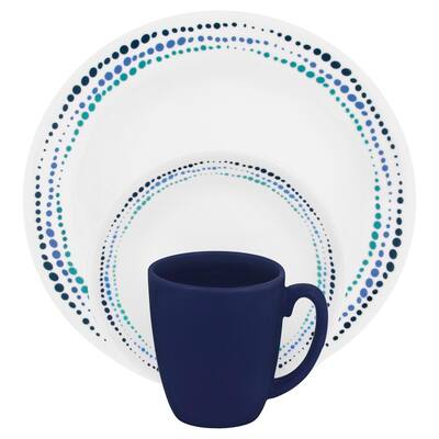 Classic 16-Piece Contemporary Blue Droplet Pattern Glass Dinnerware Set (Service for 4)