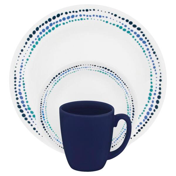 Corelle Classic 16-Piece Contemporary Blue Droplet Pattern Glass Dinnerware Set (Service for 4)
