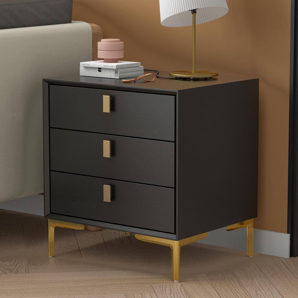 Luxurious Black and Gold Steel 3-Drawer End Table