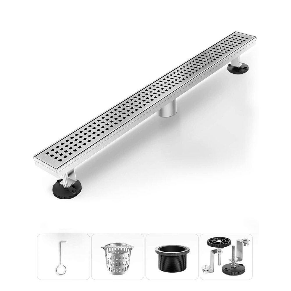 24 in. 1-Piece Stainless Steel Shower Floor Drain with Grate Removable, Adjustable Leveling Feet in Brushed Nickel price history on PriceWatchPro