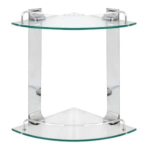 9.5 in. x 9.5 in. x 13.5 in. Double Glass Corner Shelf with Pre-Installed Rails in Polished Chrome