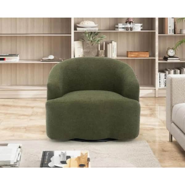 Green Metal Faux Upholstered Swivel Armchair with 360° Rotation