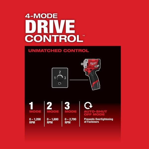 Milwaukee - M12 FUEL 12V Lithium-Ion Brushless Cordless Stubby 3/8 in. Impact Wrench Kit With M12 4.0Ah Battery