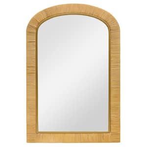 20 in. x 30 in. Modern Organic Rattan Arch Mirror with Inner Metal Liner Frame