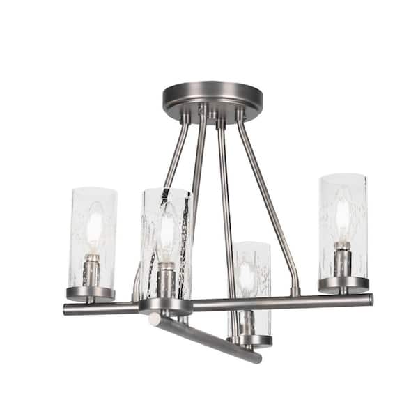 Unbranded Zara 16 in. 4-Light Graphite Semi-Flush with 2.5 in. Clear Bubble Glass Shades No blulbs included