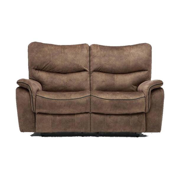 HomeRoots Charlie 63 in. Light Brown Solid Fabric 2-Seat Loveseats with Recliner