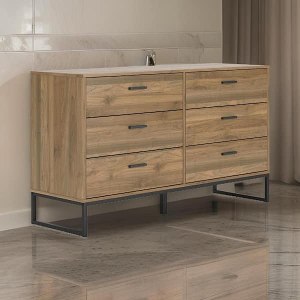 Deana Brown and Black 6-Drawer 59.02 in. Wide Dresser Without Mirror