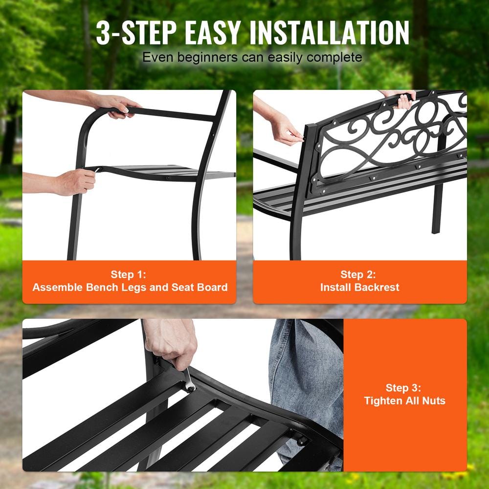 VEVOR 50" Gray Metal Outdoor Garden Bench