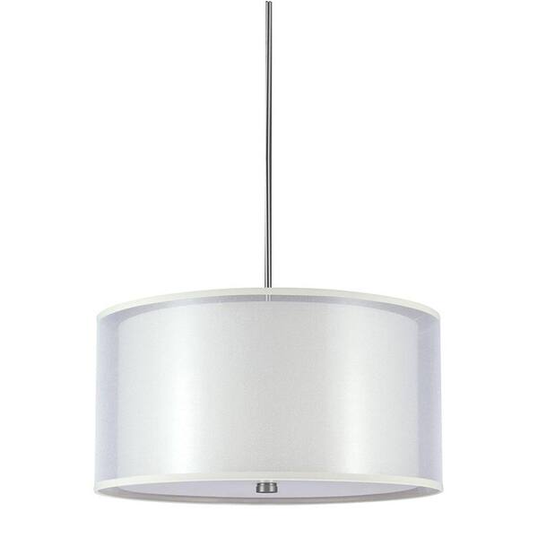 Generation Lighting Jordyn 4-Light Brushed Nickel Fluorescent Shade Pendant with Beige Linen Shades and White Acrylic Diffuser